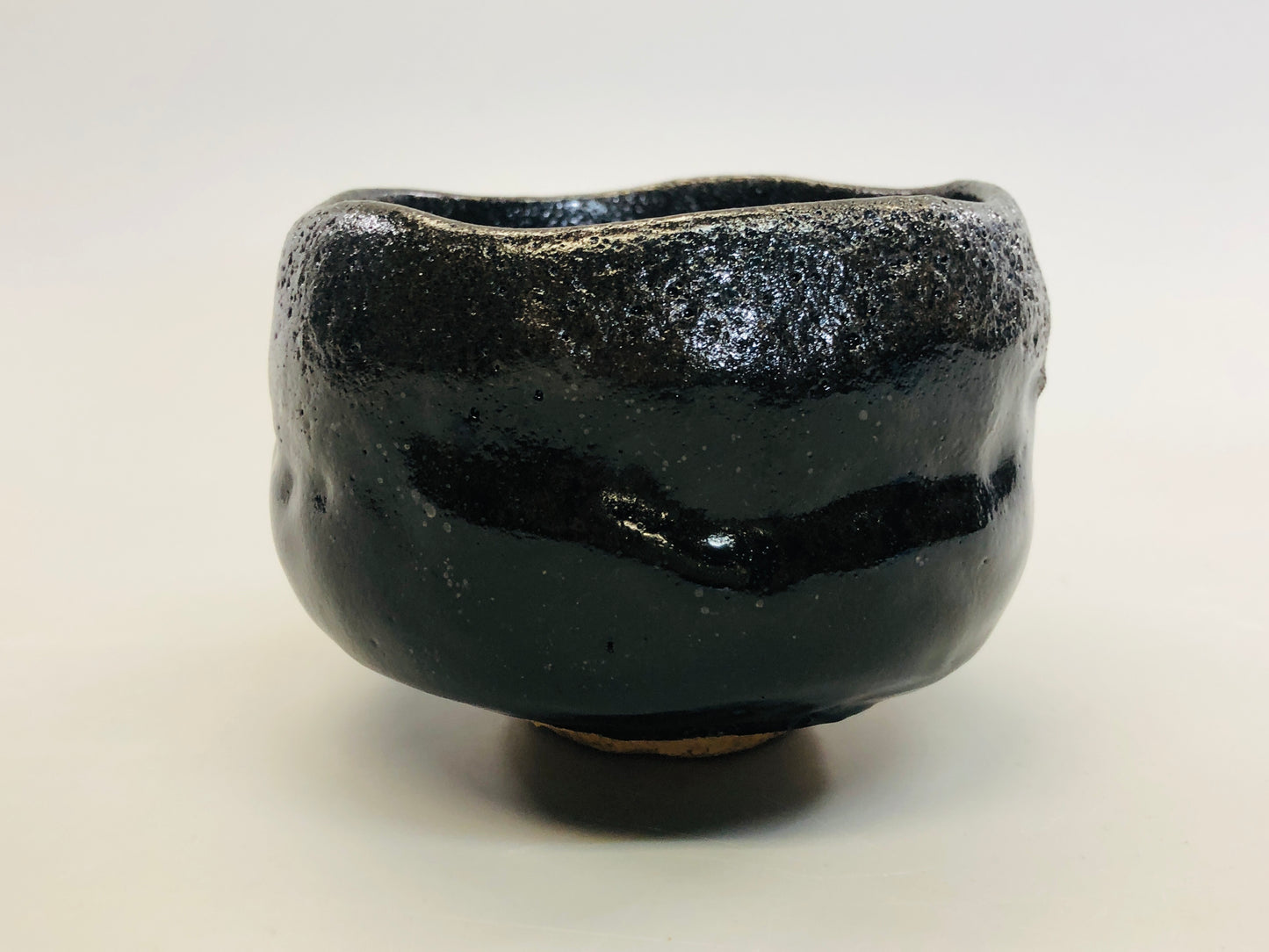 Y5333 CHAWAN Raku-ware black signed box Japan antique tea ceremony pottery bowl