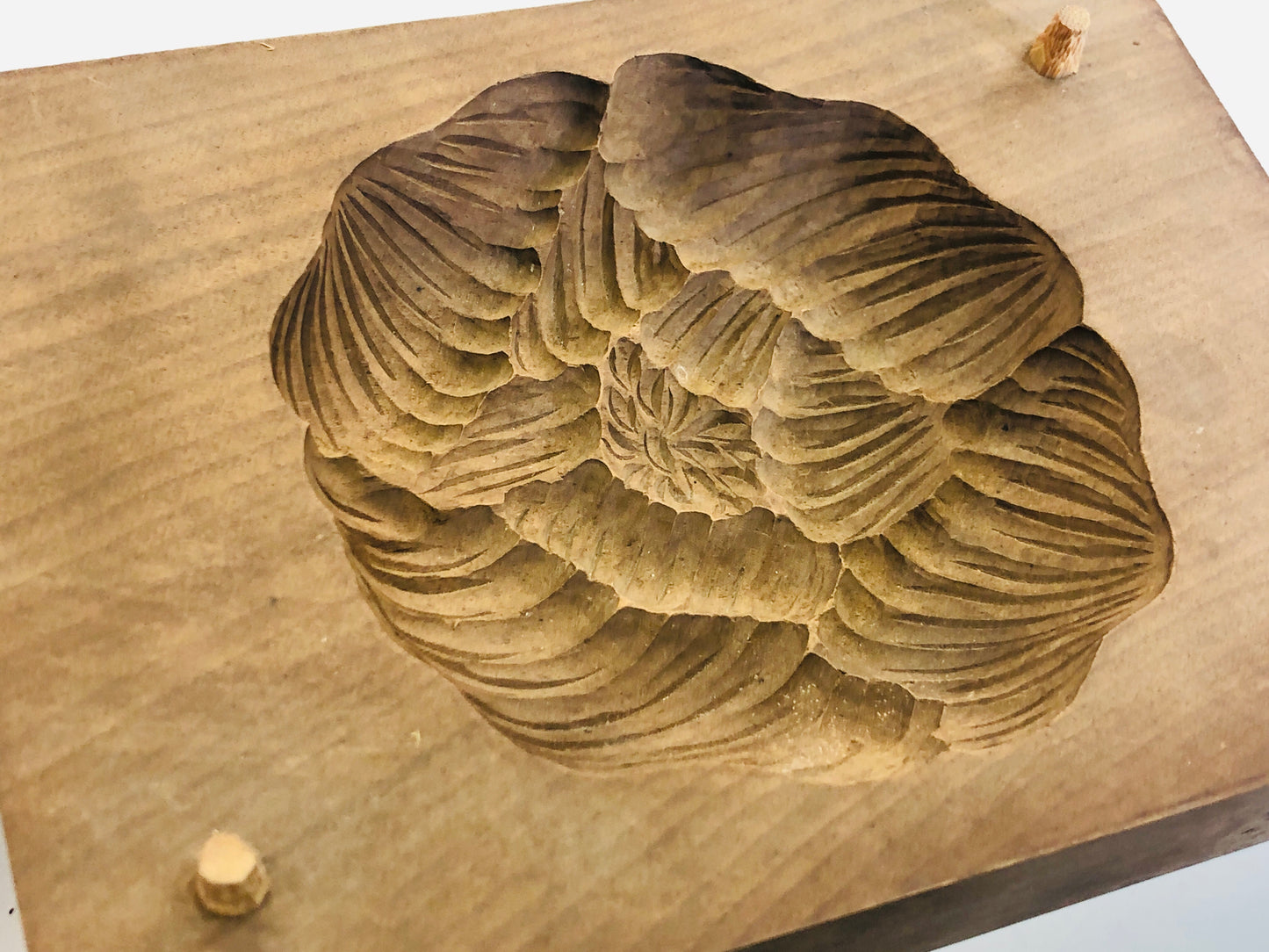 Y5338 KASHIGATA Peony wood carving Japan antique Wooden Pastry Mold wagashi