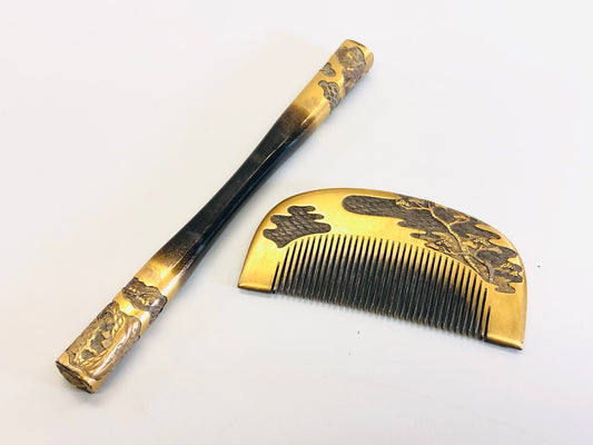 Y5348 KOUGAI  Makie Comb hair dressing tools Japan kimono accessory antique