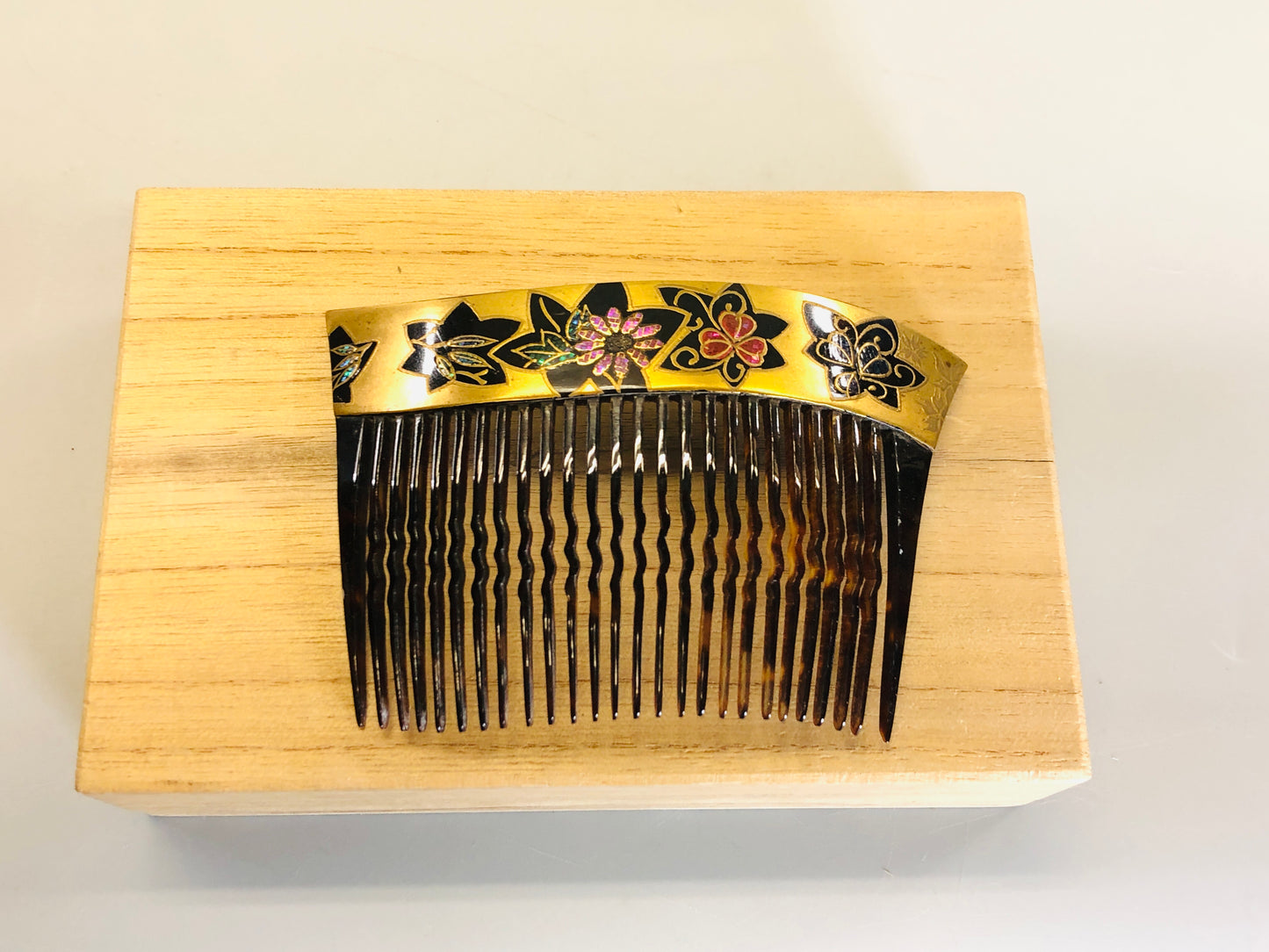 Y5349 KOUGAI  Makie Comb signed box hair dressing tools Japan kimono accessory
