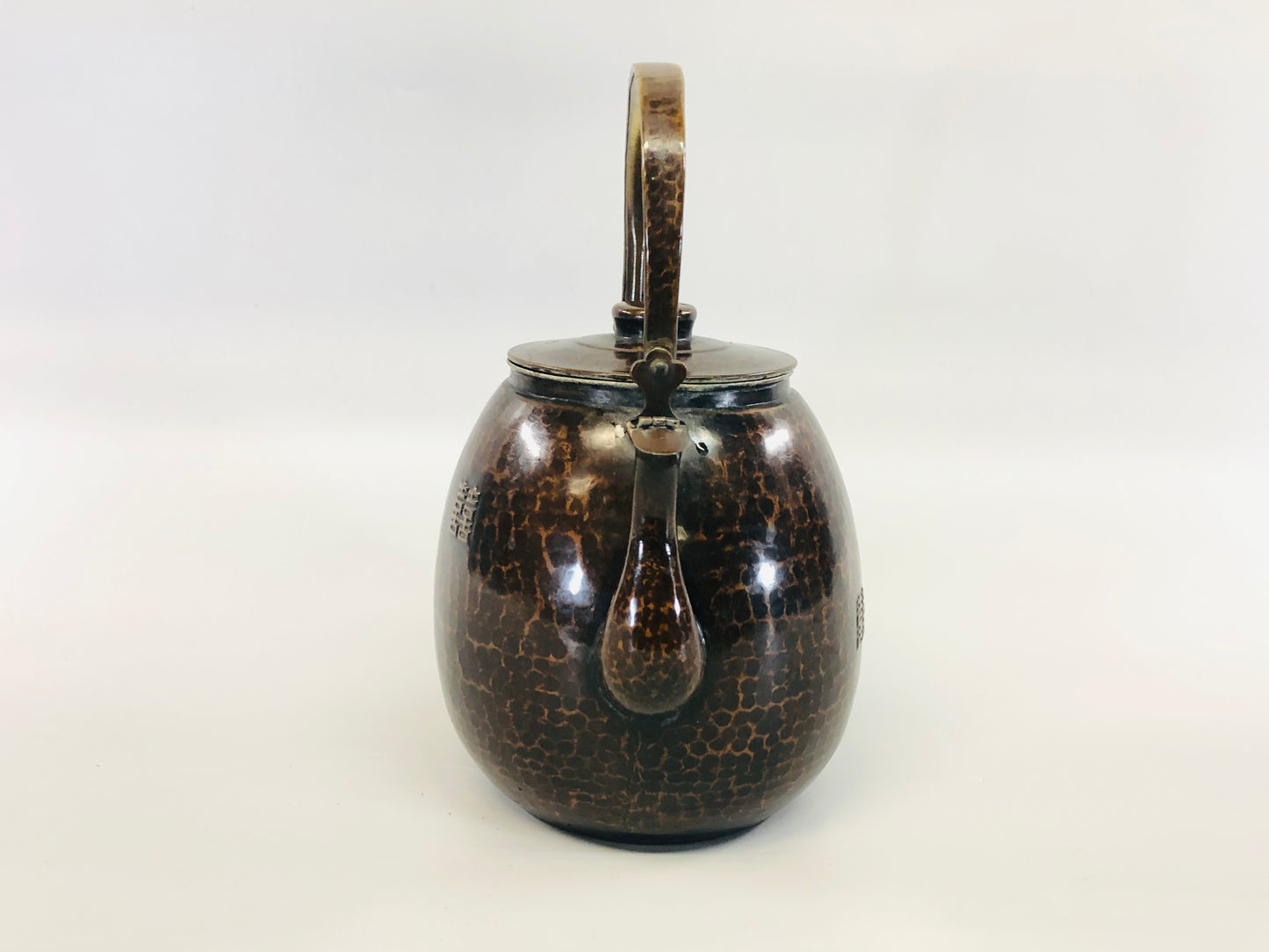 Y5358 KETTLE Copper tea pot signed teapot Chinese poetry Japan antique vintage