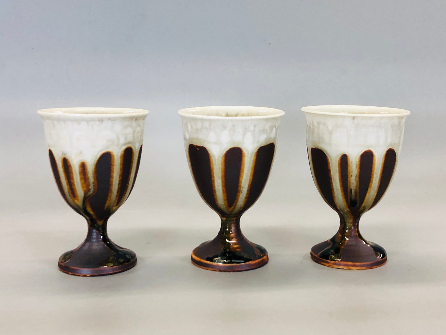 Y5381 CUP Seto-ware mug set of 3 signed box Japan antique tableware vintage