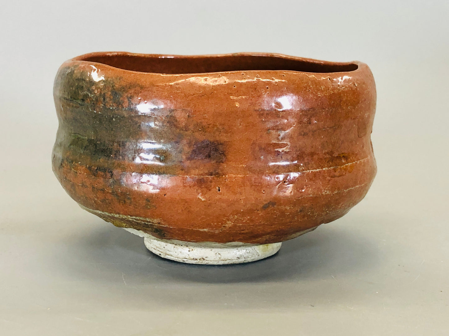 Y5391 CHAWAN Raku-ware red signed Japan antique tea ceremony pottery vintage
