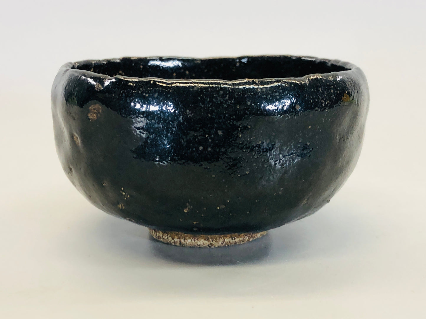 Y5392 CHAWAN Raku-ware black signed Japan antique tea ceremony pottery vintage