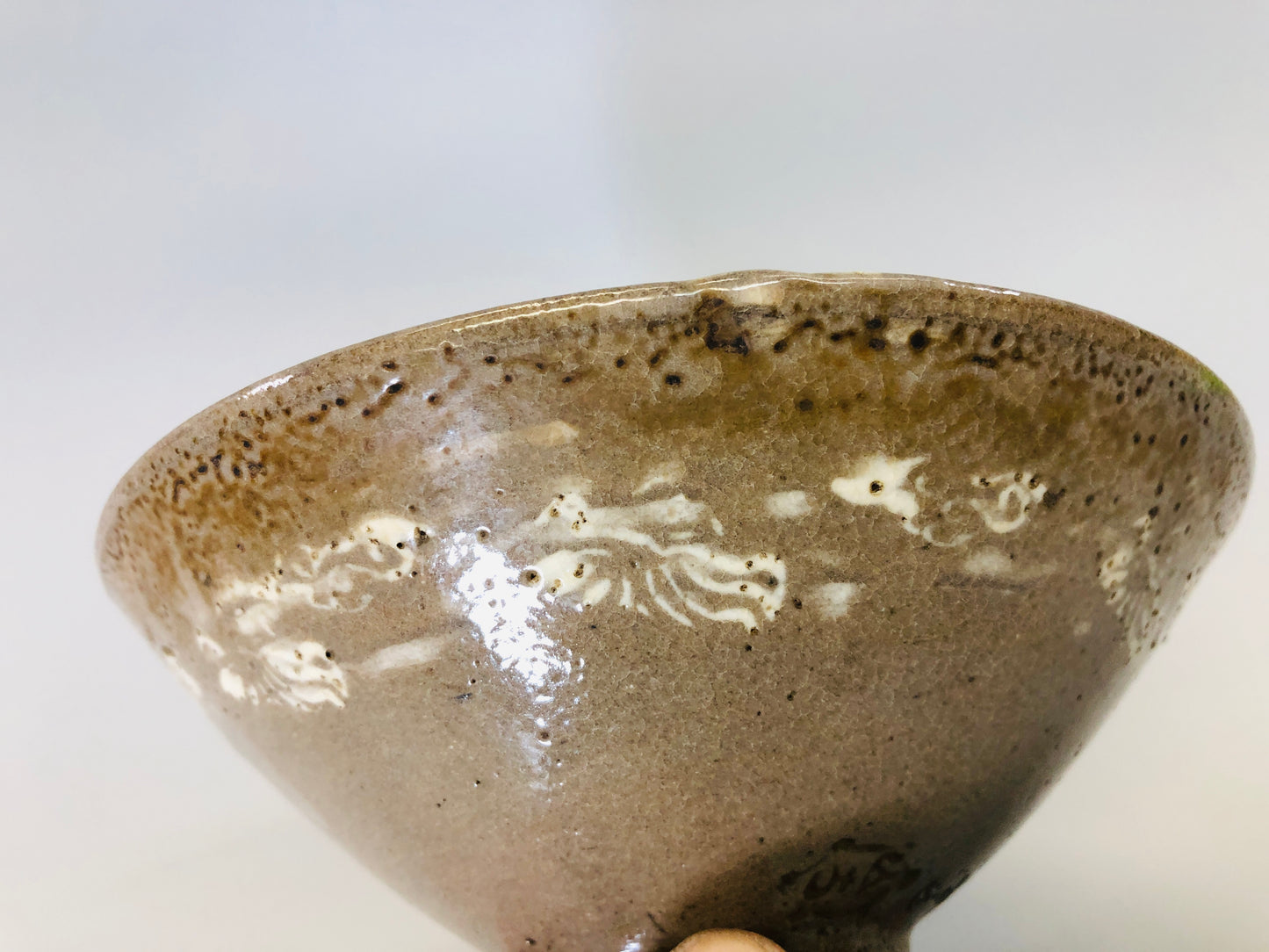 Y5399 CHAWAN Tsurumai-ware flat signed Japan antique tea ceremony pottery bowl