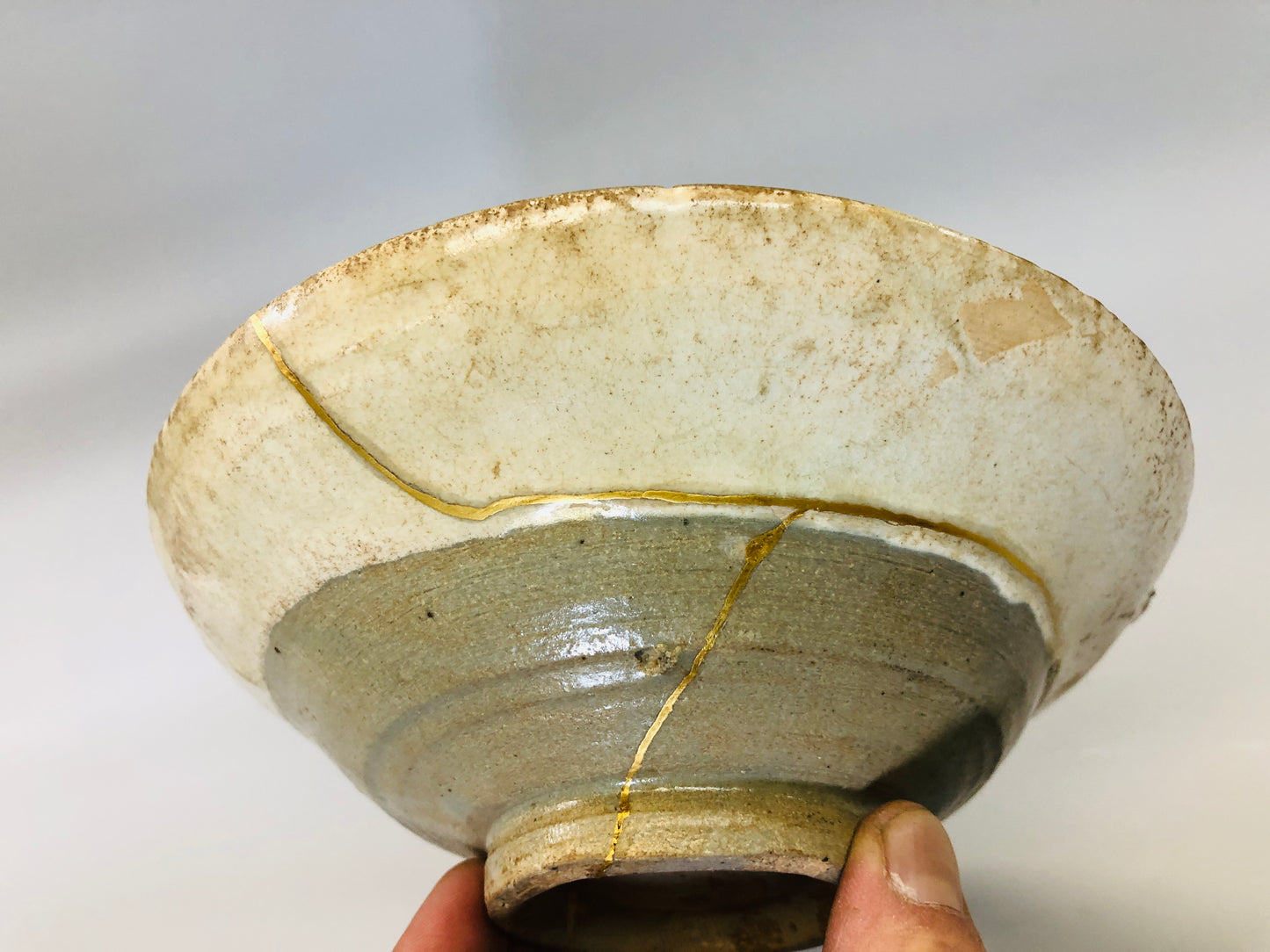 Y5406 CHAWAN Li Dynasty Plain Hakeme bowl kintsugi box Korea antique pottery