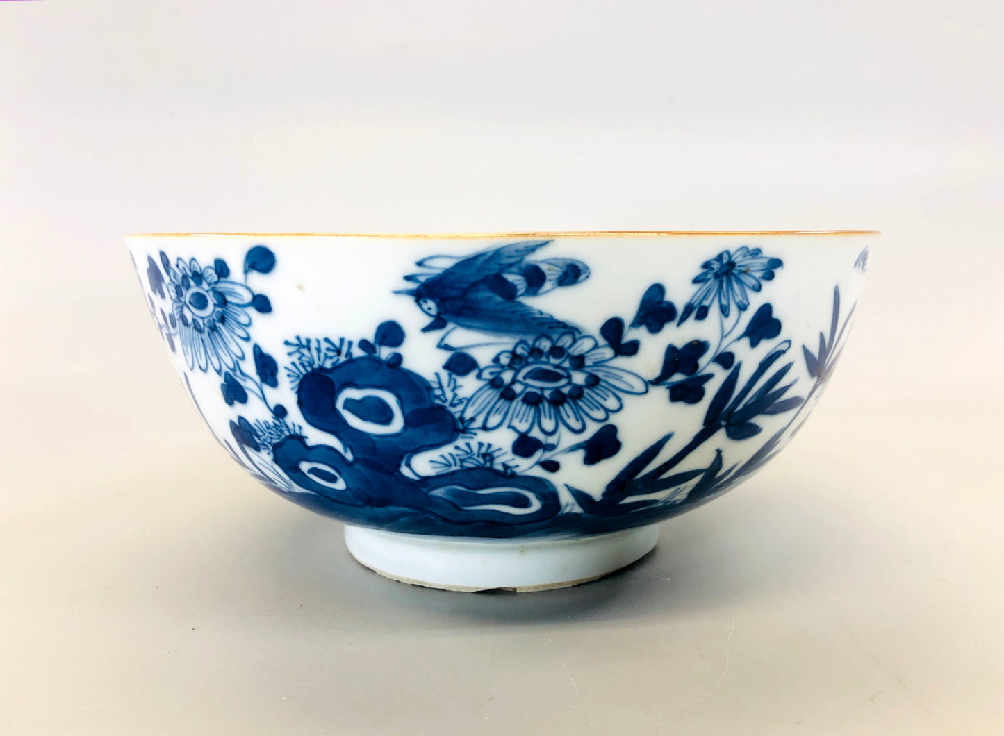 Y5407 CHAWAN underglaze blue bowl signed Chinese antique China pottery vintage