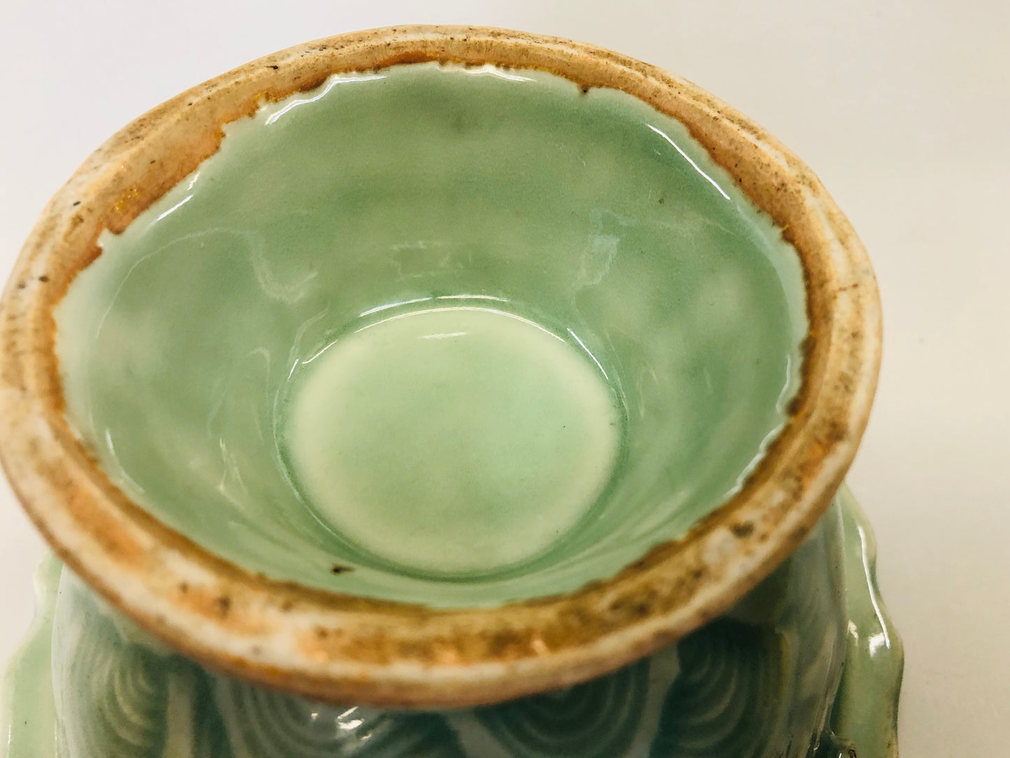 Y5410 CHAWAN Sanda celadon confectionery bowl qilin deformed Japan antique