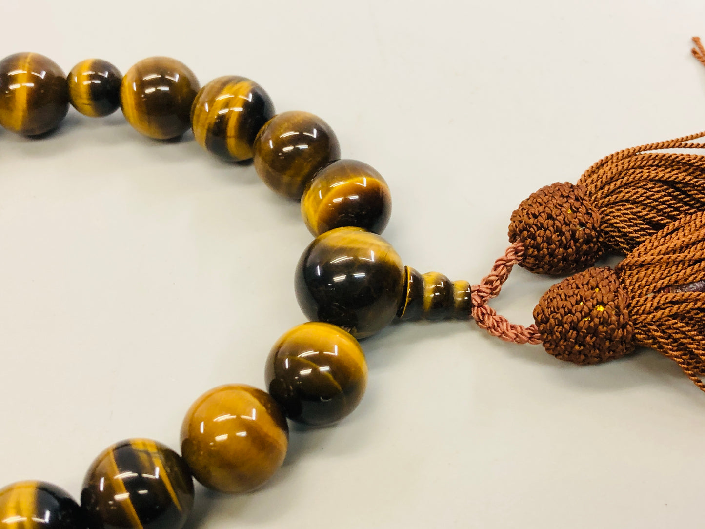 Y5430 JUZU Tiger eye stone rosary amulet bag Japan Buddhist Prayer Beads antique