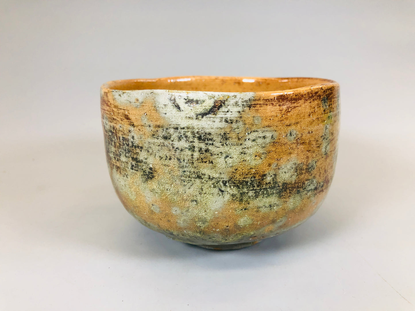 Y5442 CHAWAN Raku-ware red signed Japan antique tea ceremony pottery vintage