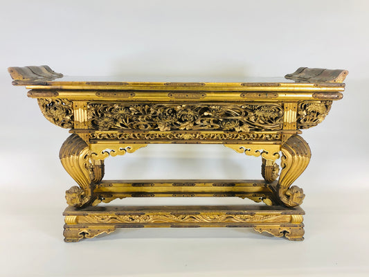 Y5446 Buddhist Altar Equipment Sutra desk gold color openwork Japan antique