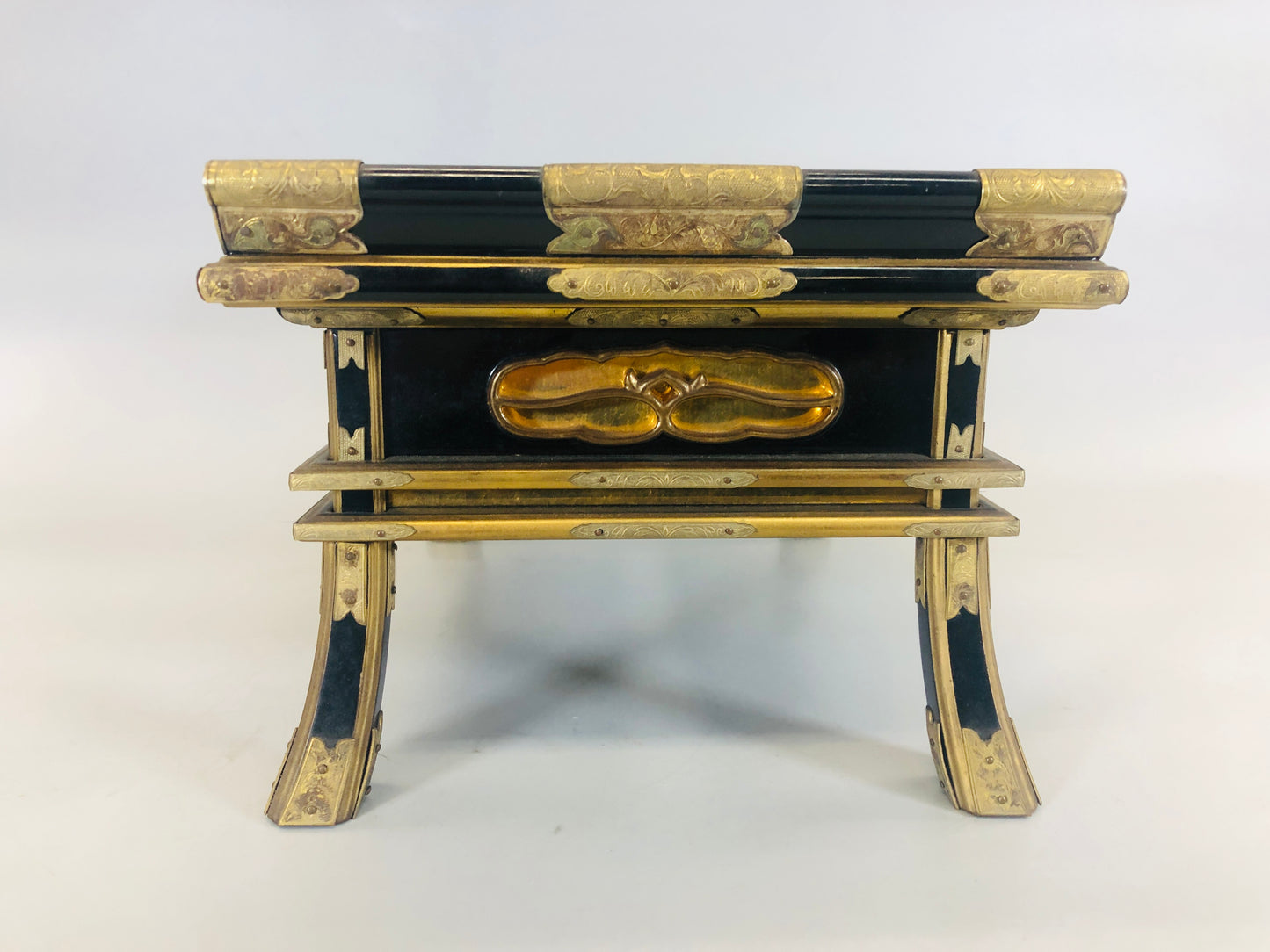 Y5447 Buddhist Altar Equipment Sutra desk black lacquer Japan Buddhism antique
