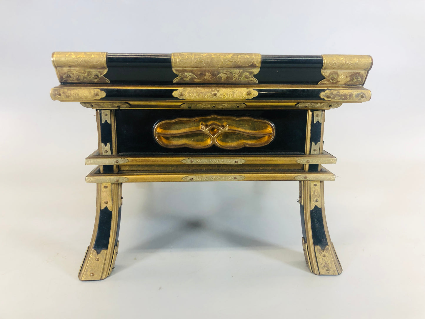 Y5447 Buddhist Altar Equipment Sutra desk black lacquer Japan Buddhism antique