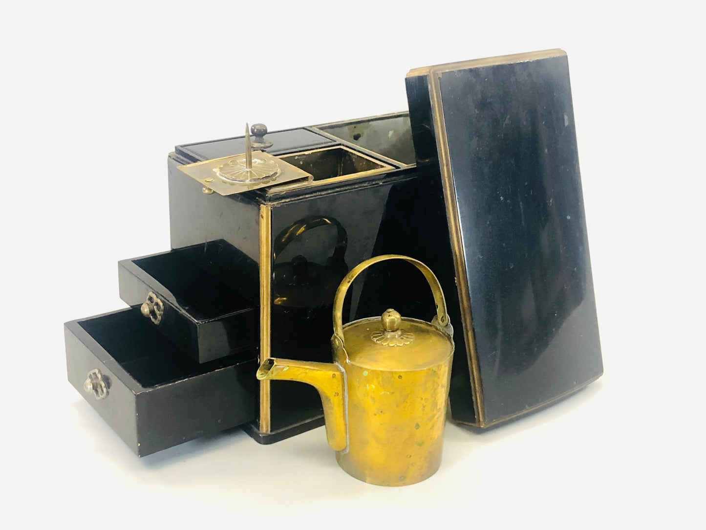 Y5449 Buddhist Altar Equipment Lantern box drawer black lacquer Japan antique