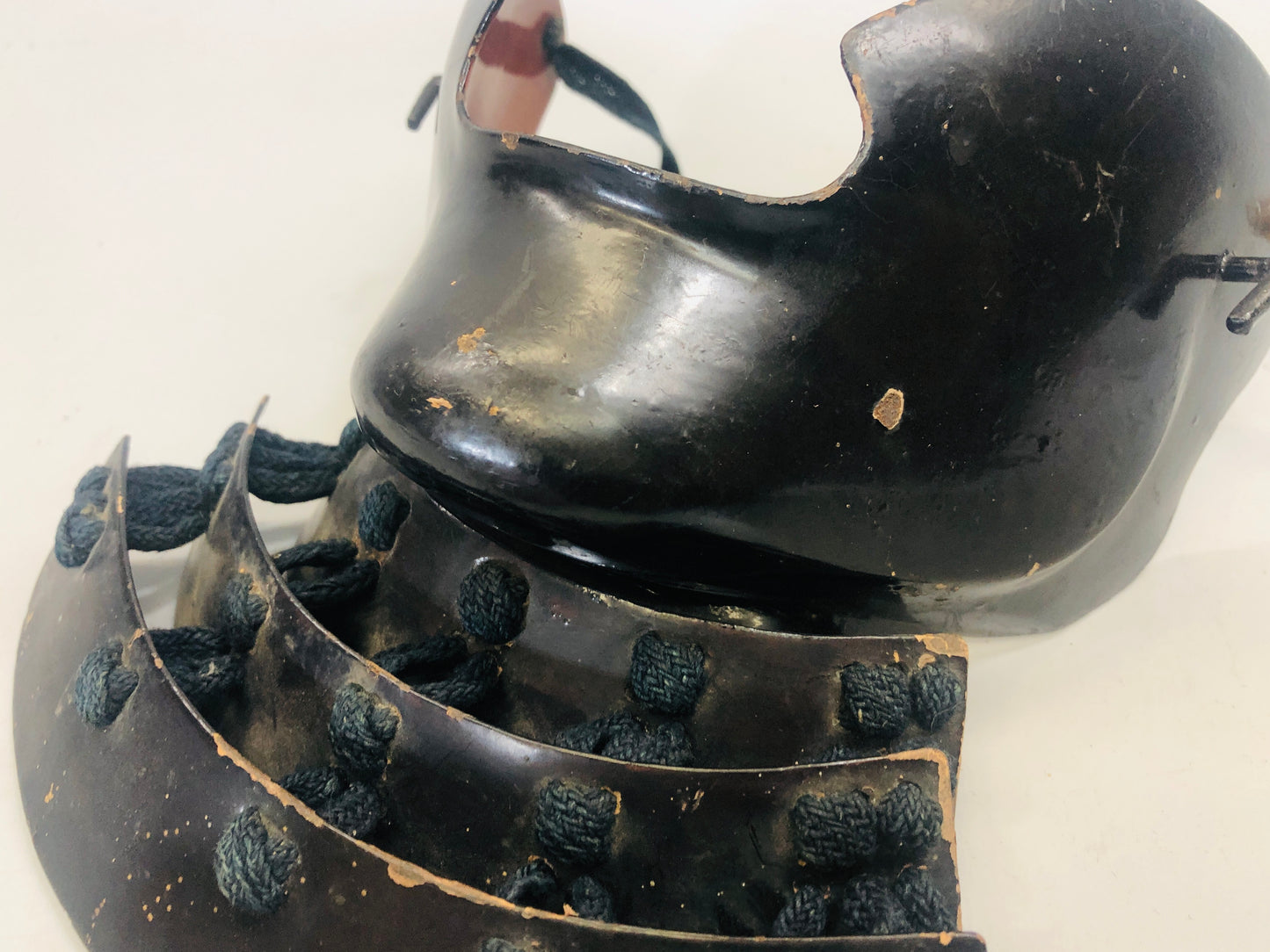 Y5466 MENPO Iron lacquer samurai face guard armor Hanpo Japan antique vintage