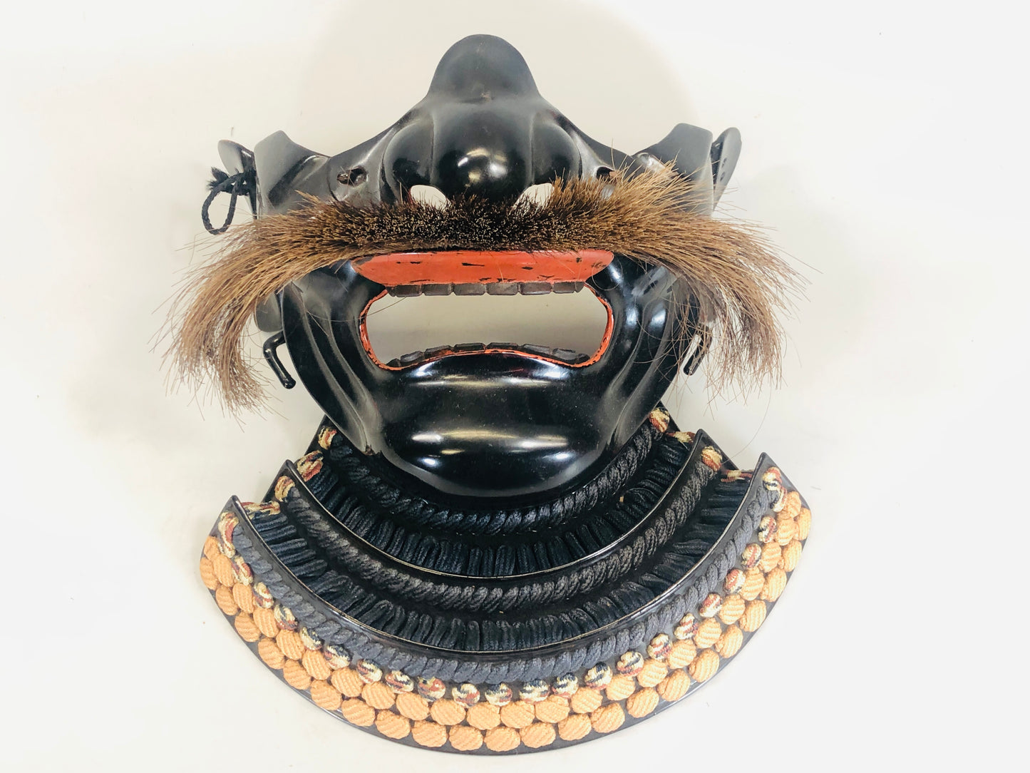 Y5467 MENPO Samurai face guard visor armor Negoro lacquer Japan antique vintage