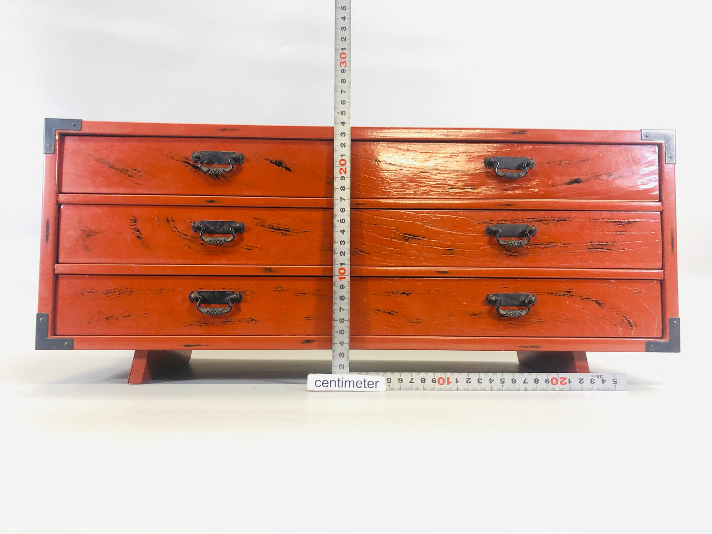 Y5471 TANSU 3-tier small drawer chest  with legs Negoro lacquer Japan antique