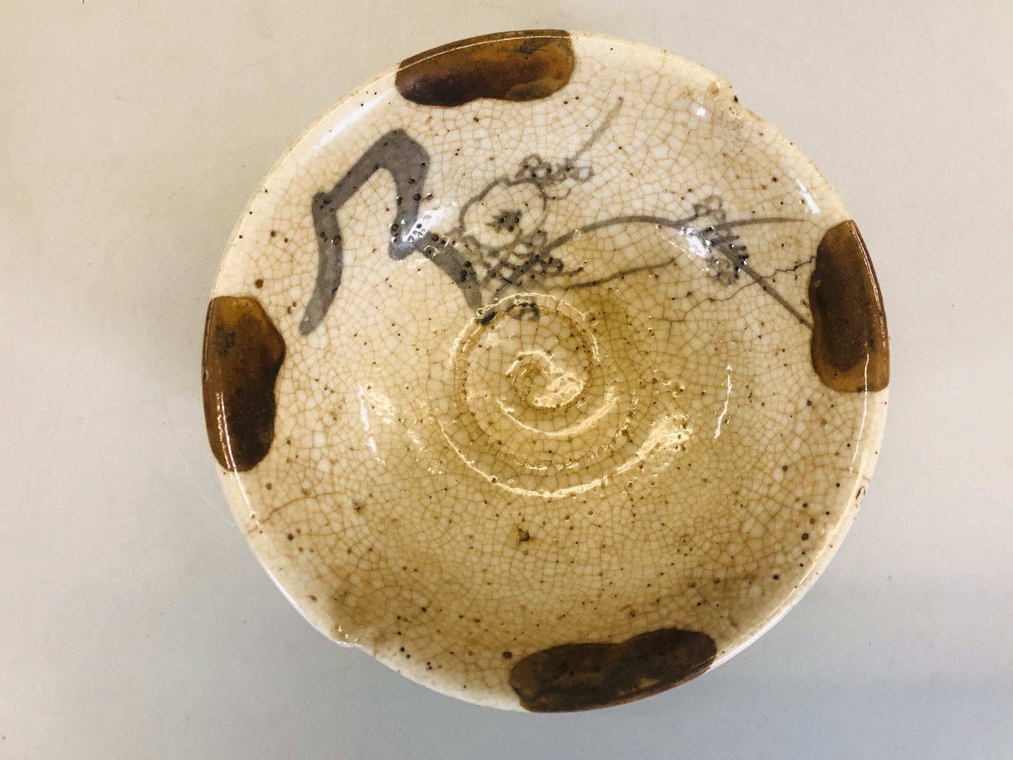 Y5479 CHAWAN Shino-ware signed box Japan antique tea ceremony bowl pottery
