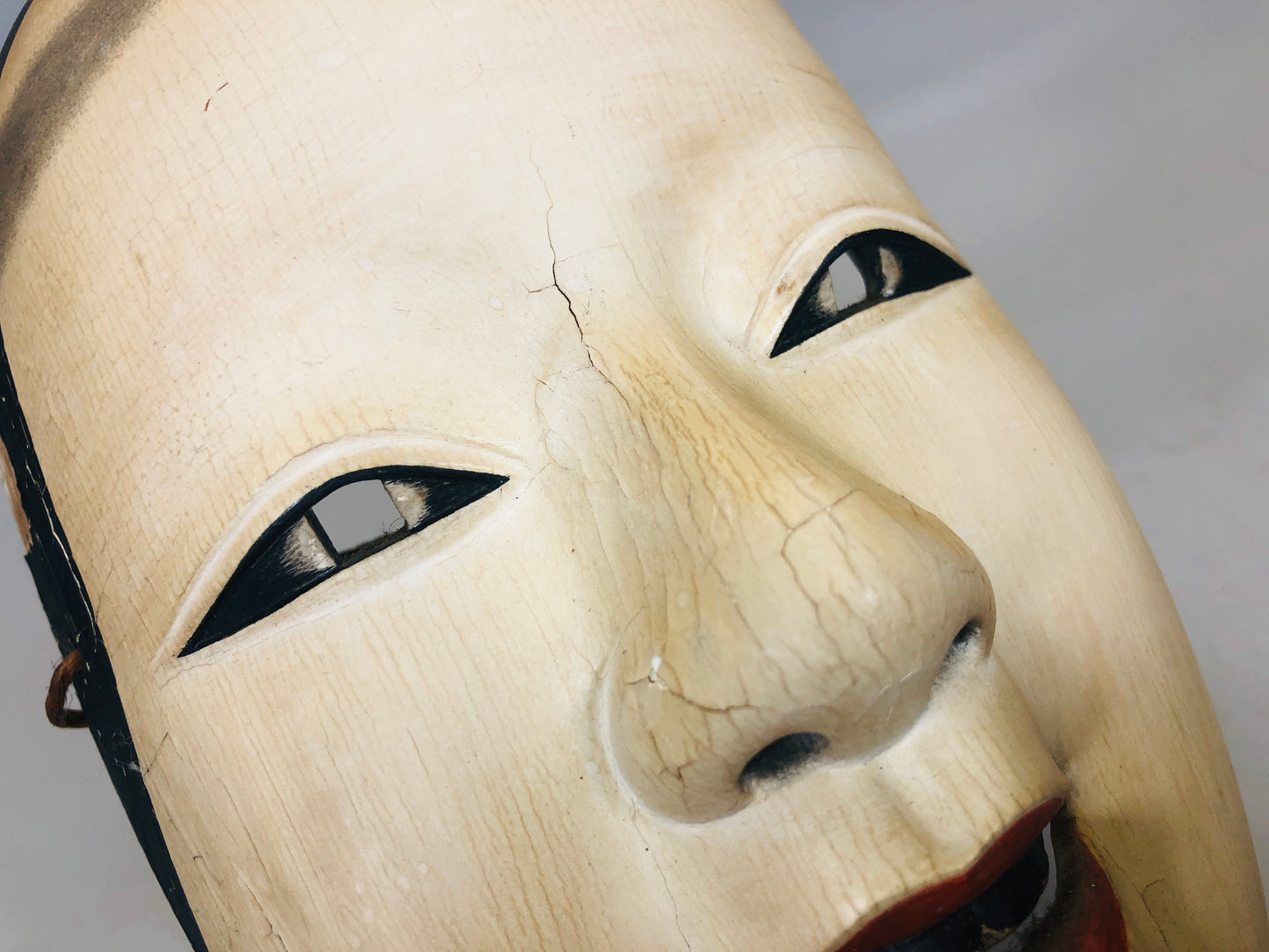 Y5491 NOH MASK wood carving ko-omote young woman signed Japan antique omen men