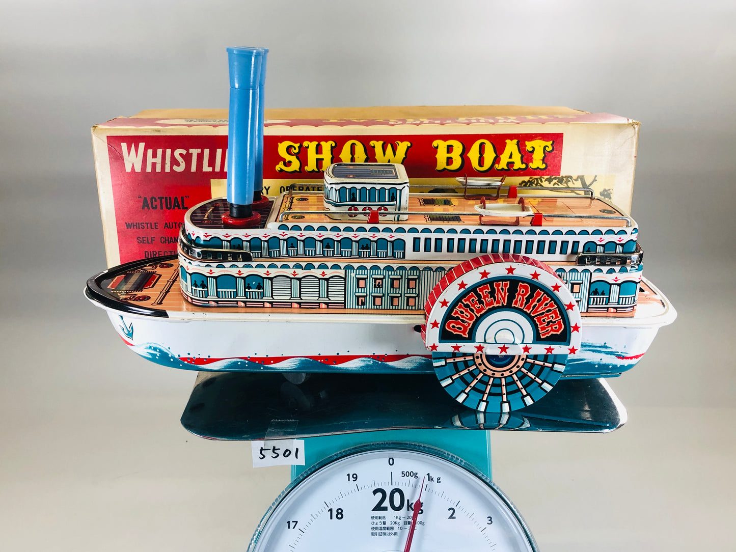 Y5501 TIN TOY Showboat Masudaya box steamboat steamer Japan antique vintage