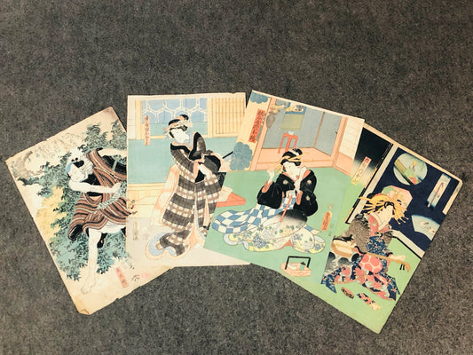 Y5509 WOODBLOCK PRINT Various set of 4 actor beauty Japan Ukiyoe antique art