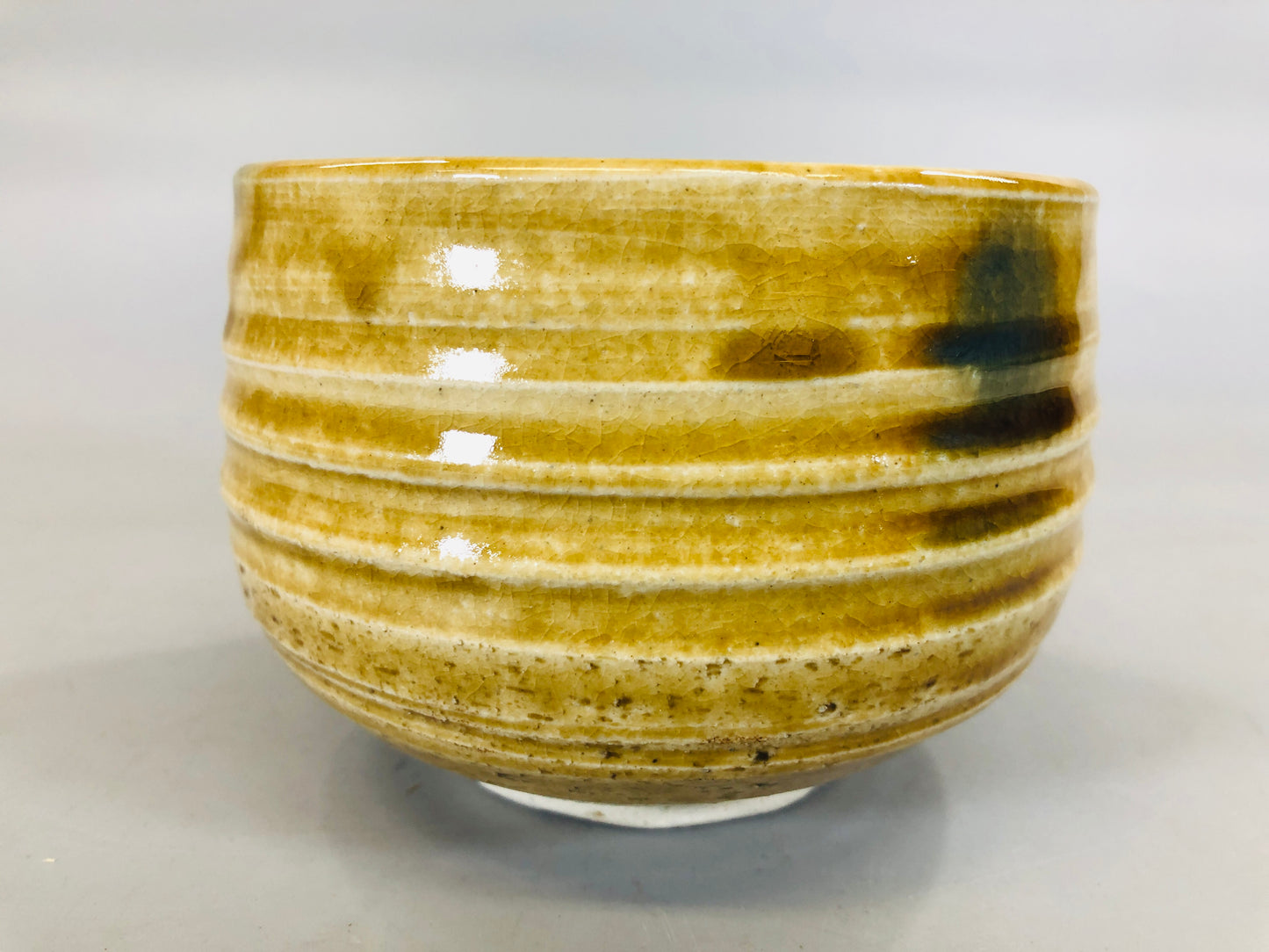 Y5539 CHAWAN Seto-ware yellow signed box Japan antique tea ceremony bowl potter