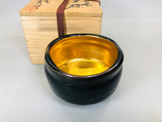 Y5541 CHAWAN Seto-ware black signed box Japan antique tea ceremony bowl pottery