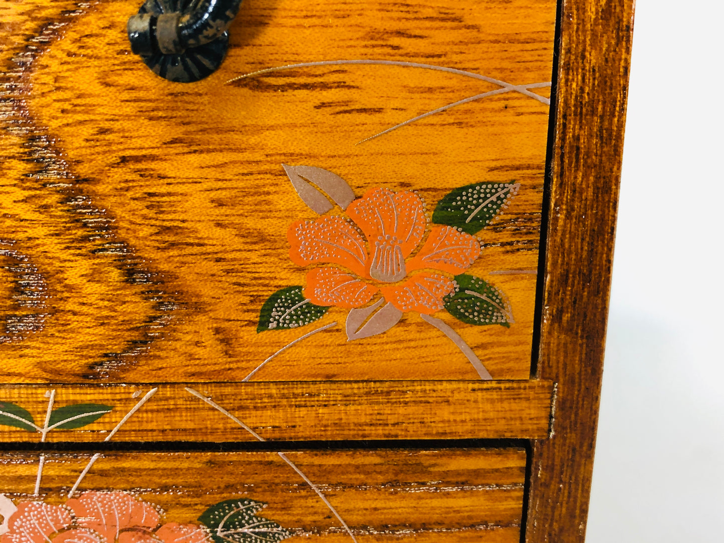Y5579 TANSU 3-tiered small chest of drawers flower Makie Japan antique vintage
