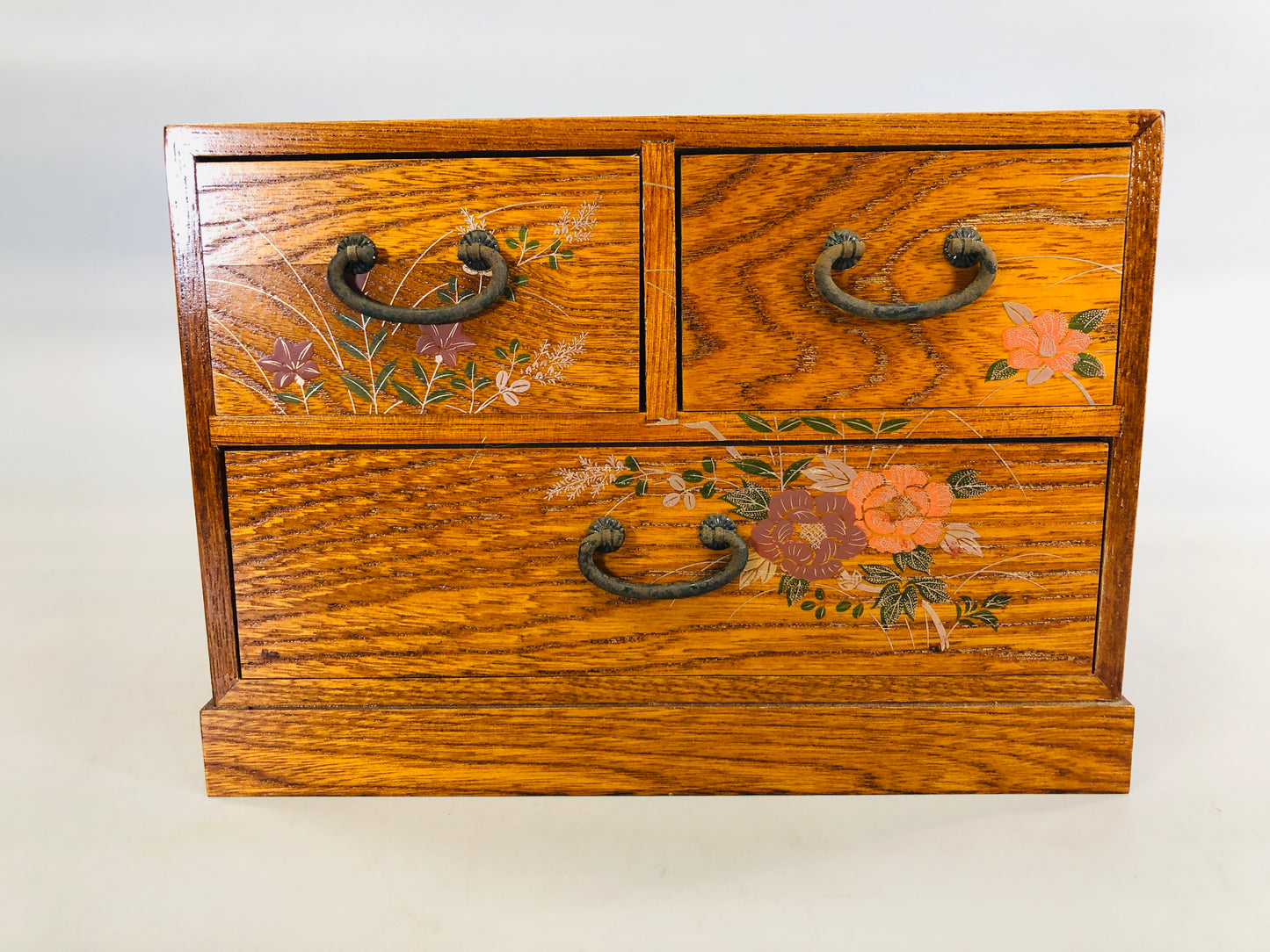 Y5579 TANSU 3-tiered small chest of drawers flower Makie Japan antique vintage