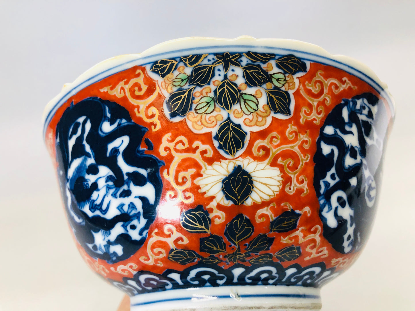 Y5595 CHAWAN Imari-ware Koimari signed dragon color paint Japan antique bowl