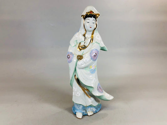 Y5610 STATUE Kutani-ware Kannon figure signed Japan antique interior figurine