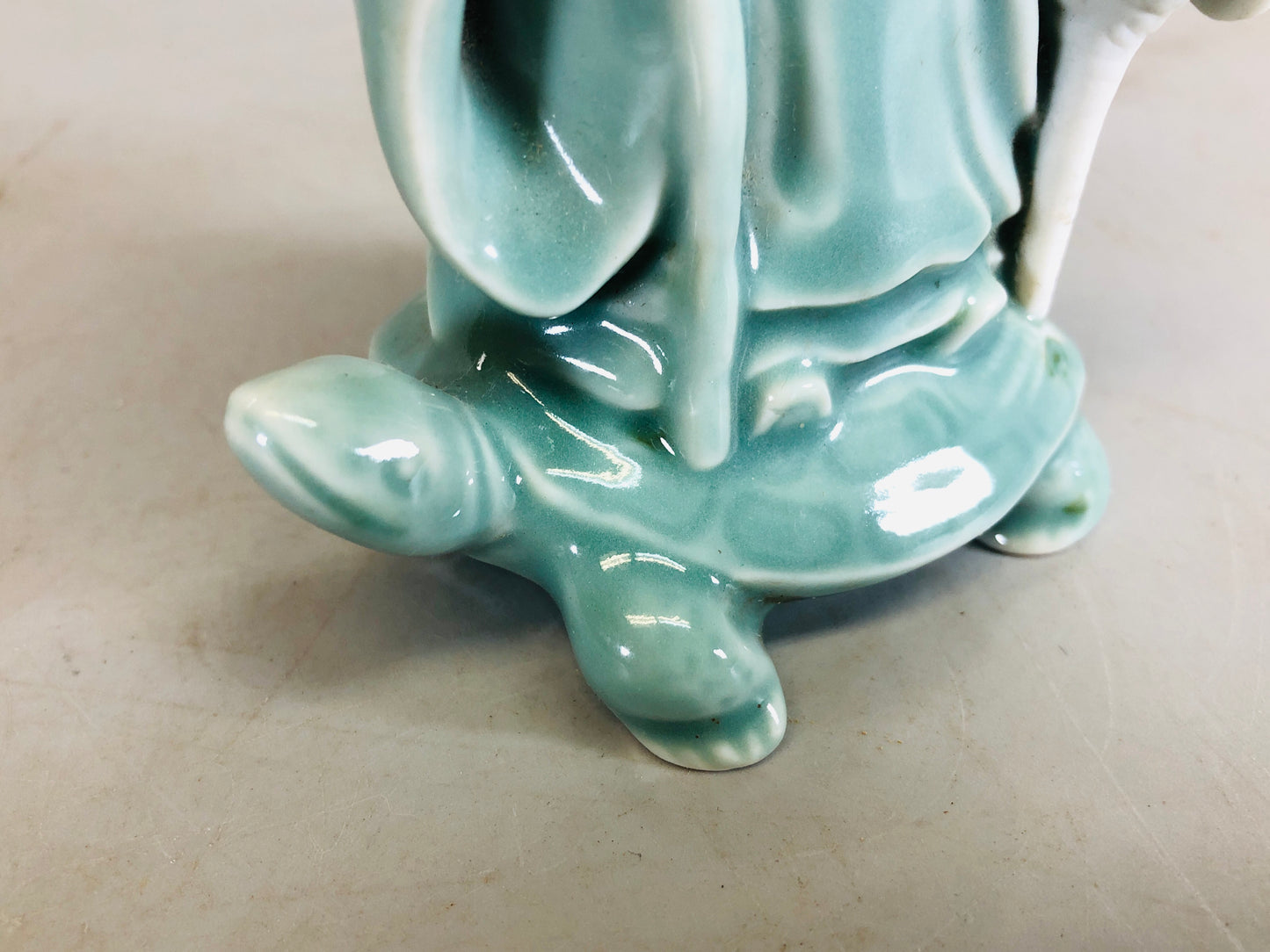 Y5614 OKIMONO Crane Turtle Hermit celadon figure figurine Japan antique interior