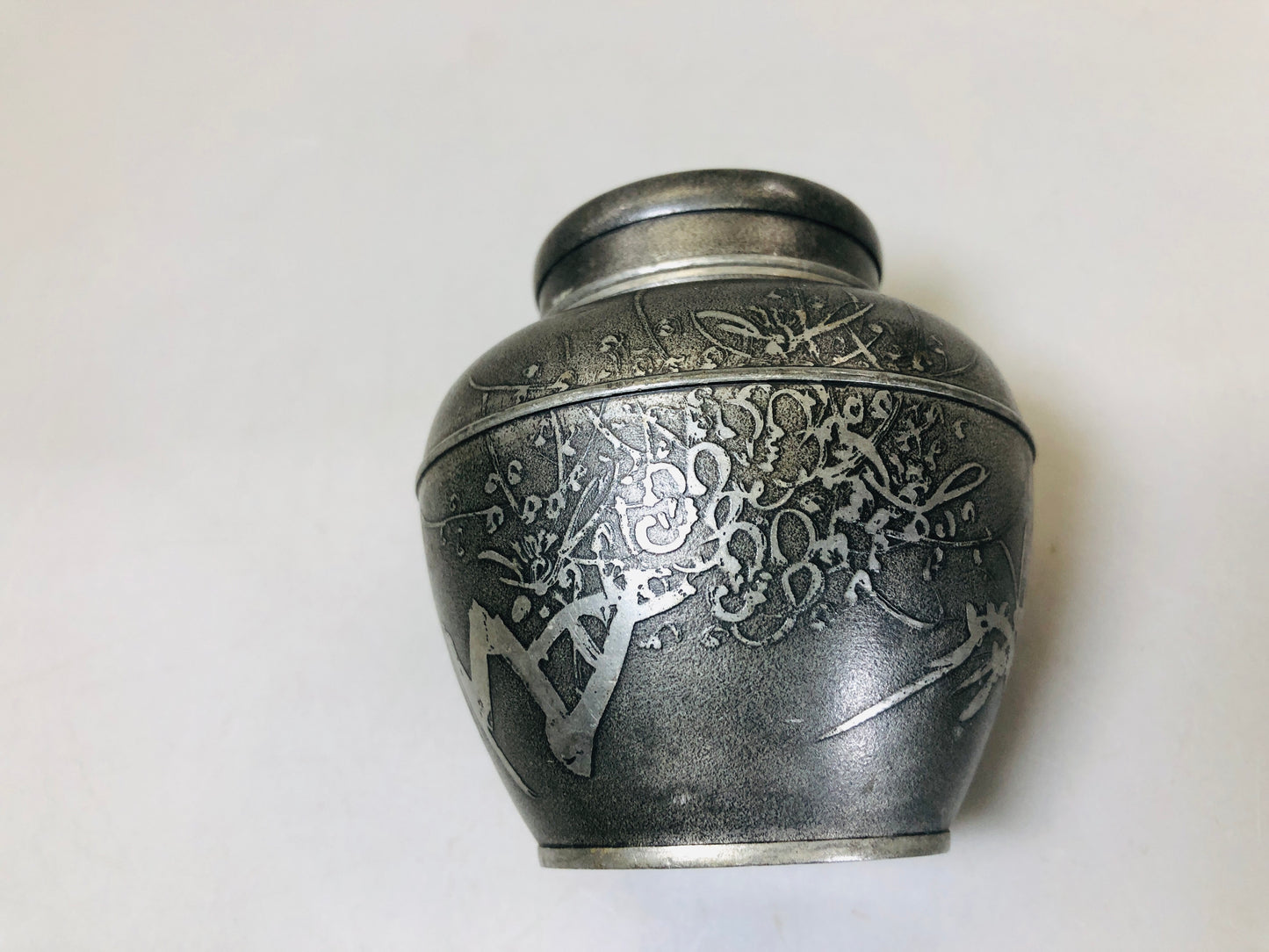 Y5637 TEA CADDY Tin container case signed  Japan tea ceremony antique vintage