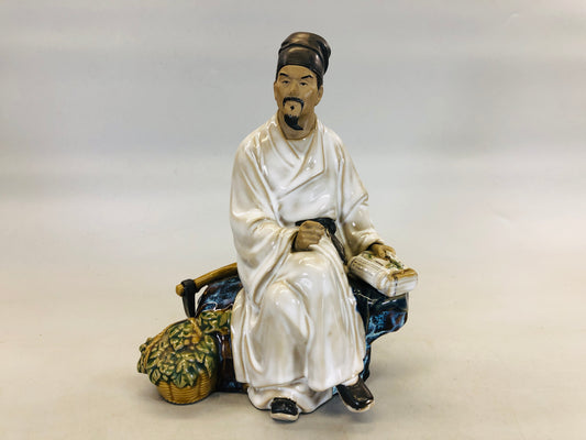 Y5644 STATUE Literati man figure figurine signed China antique interior pottery