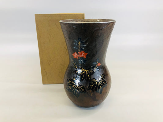 Y5665 FLOWER VASE Hollowed-out Paulownia pot Makie Japan ikebana antique decor