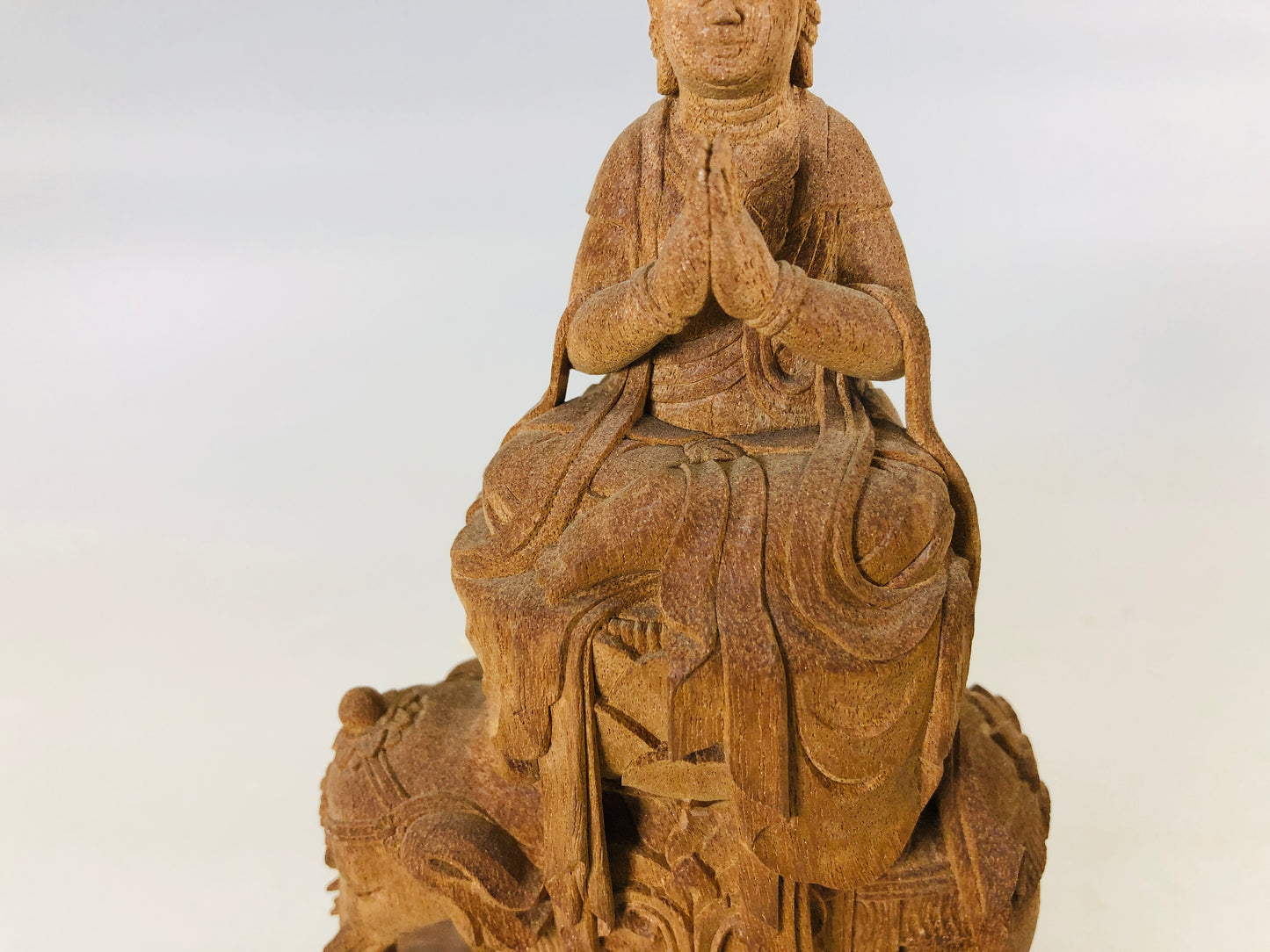 Y5667 STATUE wood carving Fugen Bodhisattva figure signed stand Japan antique