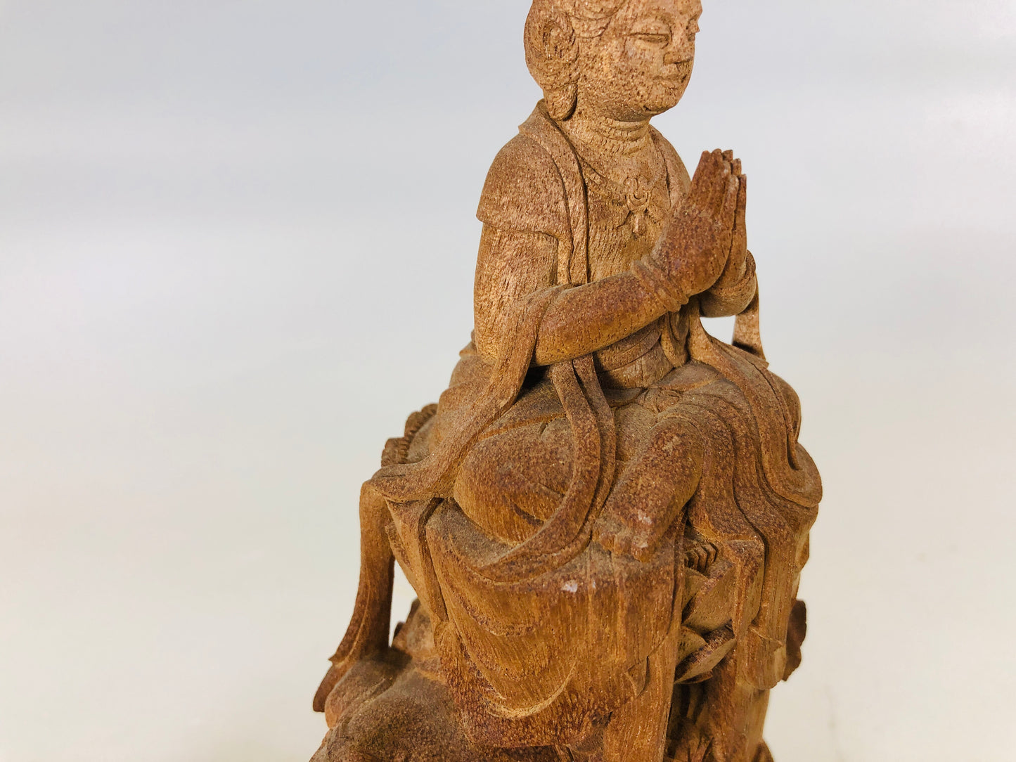 Y5667 STATUE wood carving Fugen Bodhisattva figure signed stand Japan antique