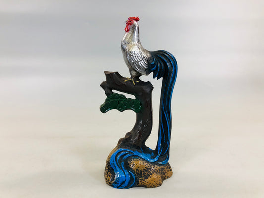 Y5669 OKIMONO metal Chicken bird figure figurine Japan antique interior decor