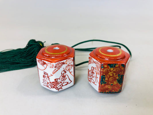 Y5671 FUCHIN Kutani-ware tassel box red Japan kakejiku Hanging Scroll Weight