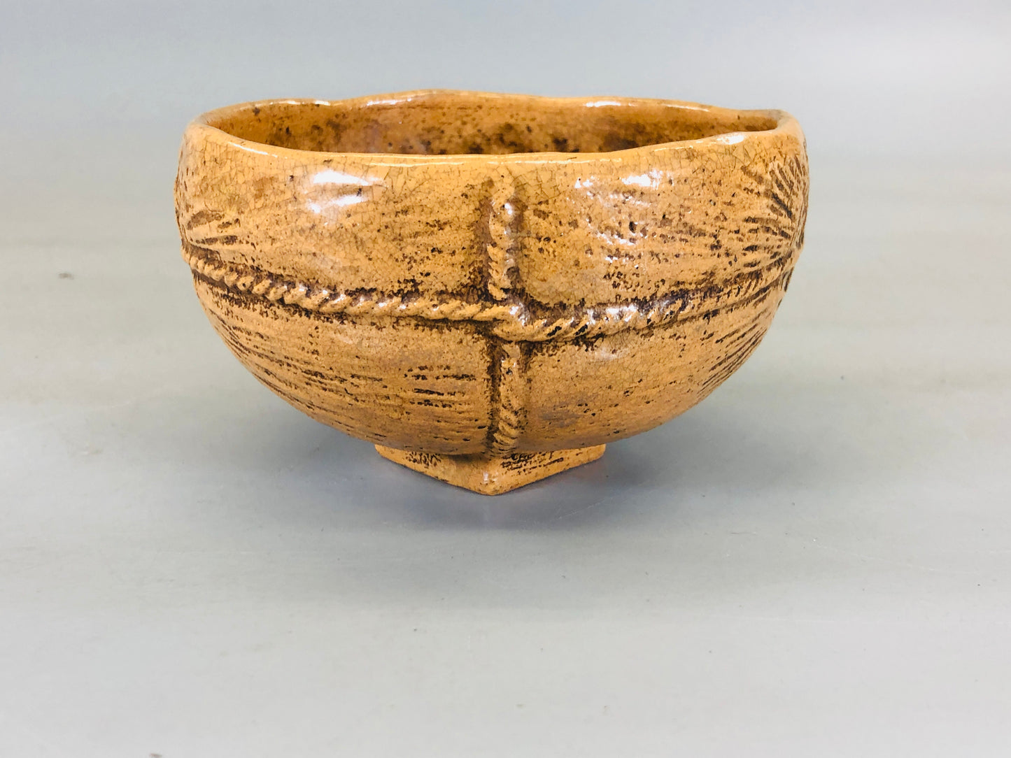 Y5680 CHAWAN Seto-ware bale shape signed Japan antique tea ceremony bowl pottery