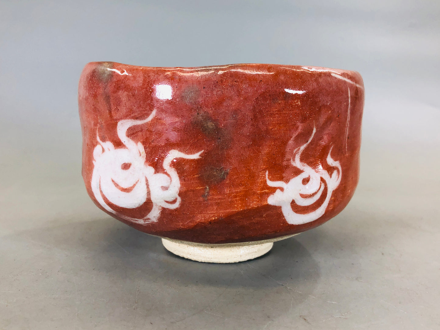 Y5690 CHAWAN Raku-ware Red signed box Japan antique tea ceremony bowl pottery