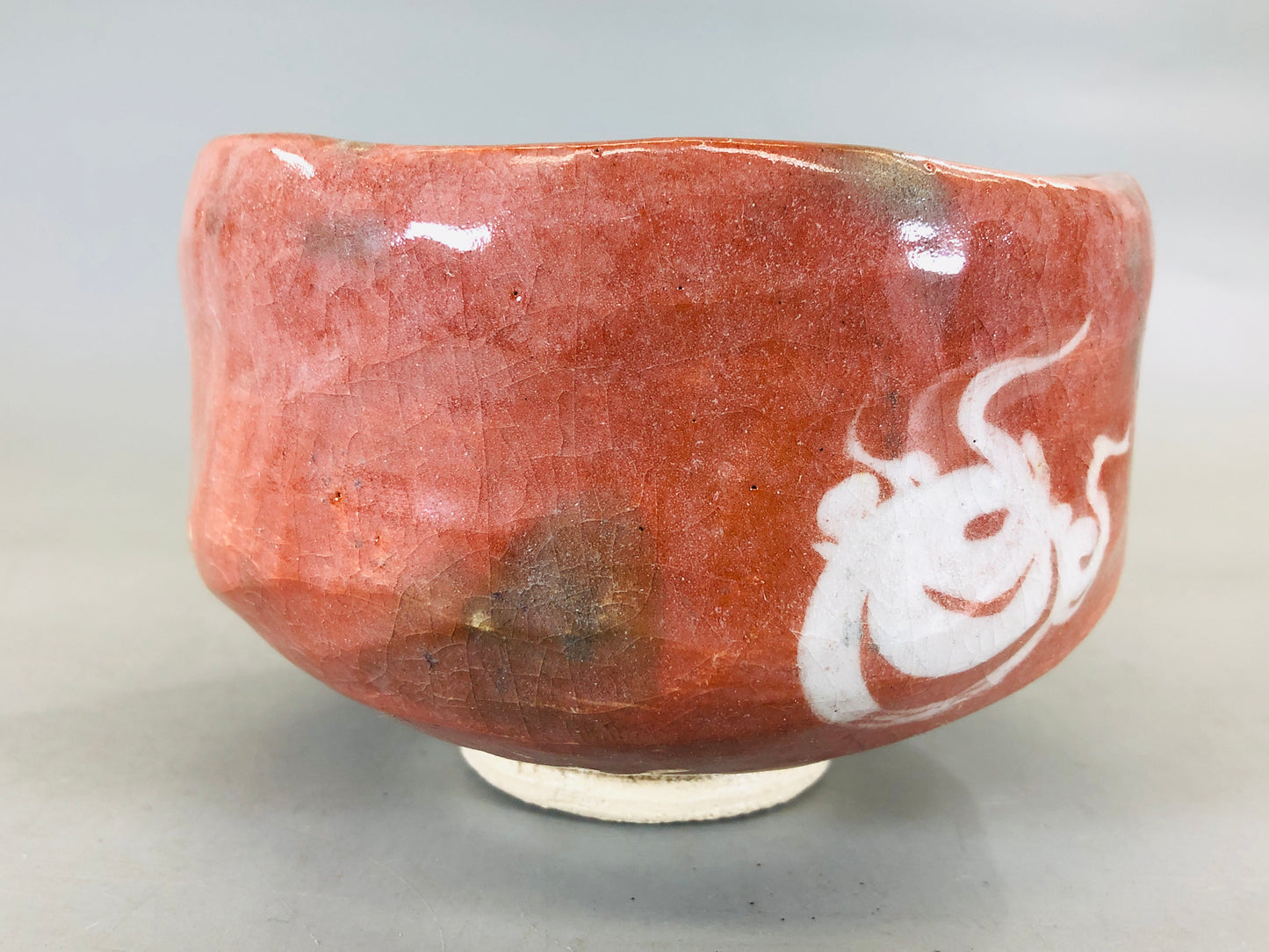 Y5690 CHAWAN Raku-ware Red signed box Japan antique tea ceremony bowl pottery