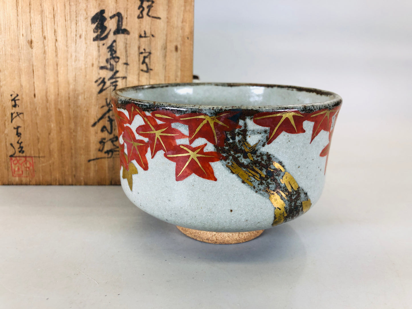 Y5693 CHAWAN Kyo-ware signed box Kenzan Japan antique tea ceremony bowl pottery