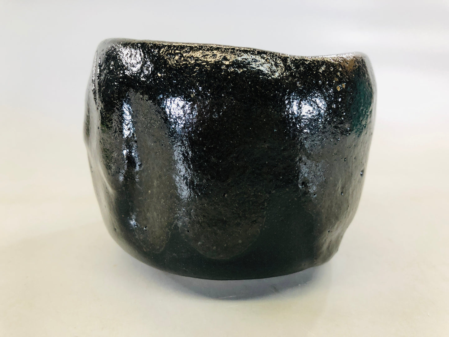 Y5695 CHAWAN Raku-ware Black signed box Japan antique tea ceremony bowl pottery