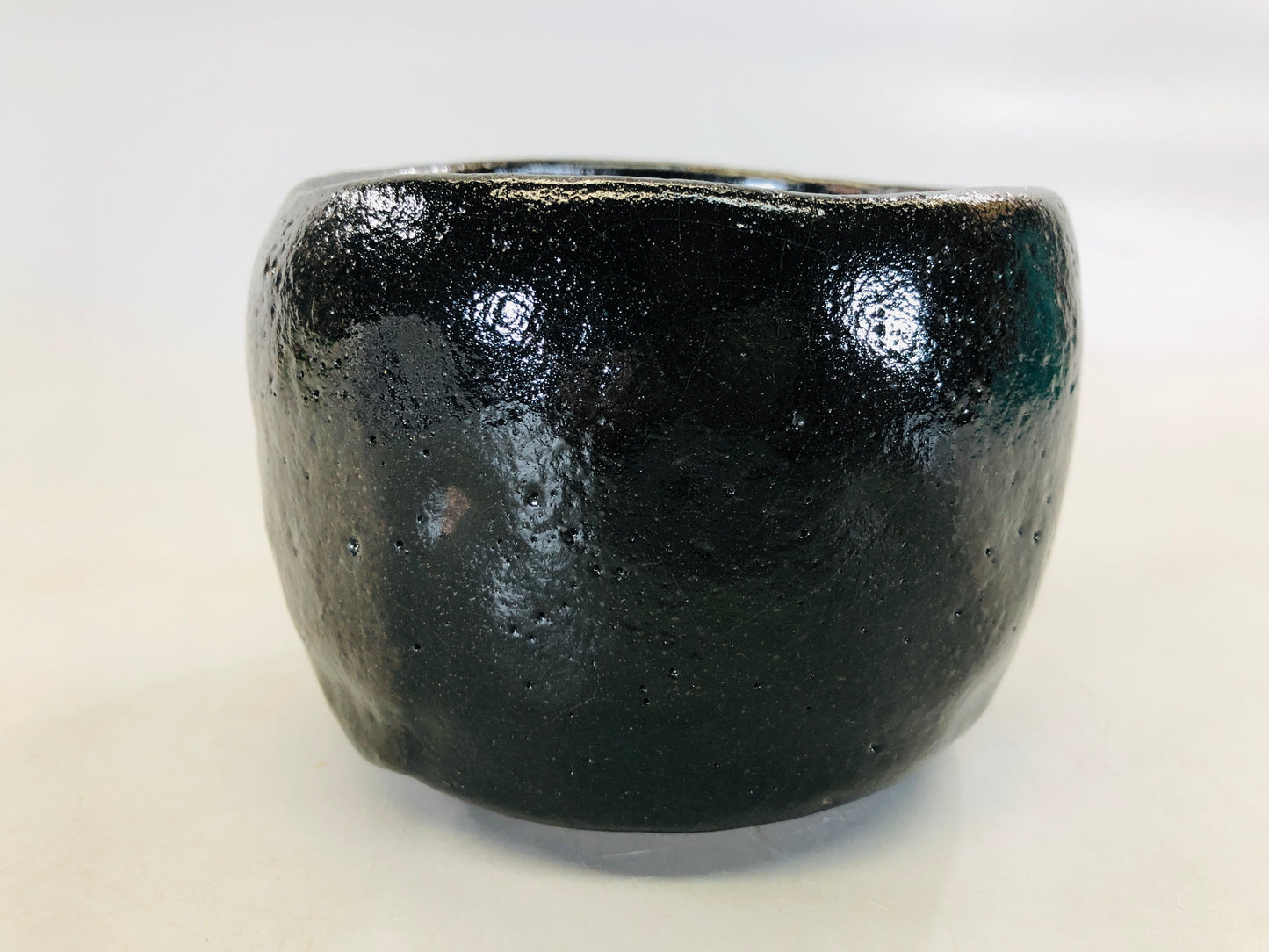 Y5695 CHAWAN Raku-ware Black signed box Japan antique tea ceremony bowl pottery