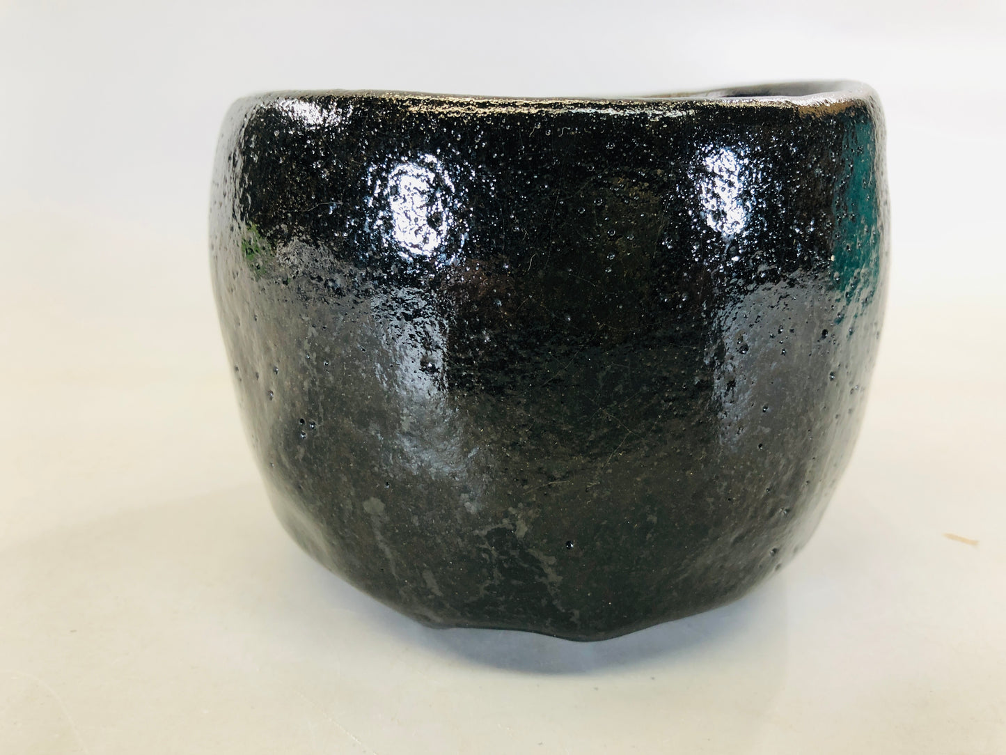 Y5695 CHAWAN Raku-ware Black signed box Japan antique tea ceremony bowl pottery