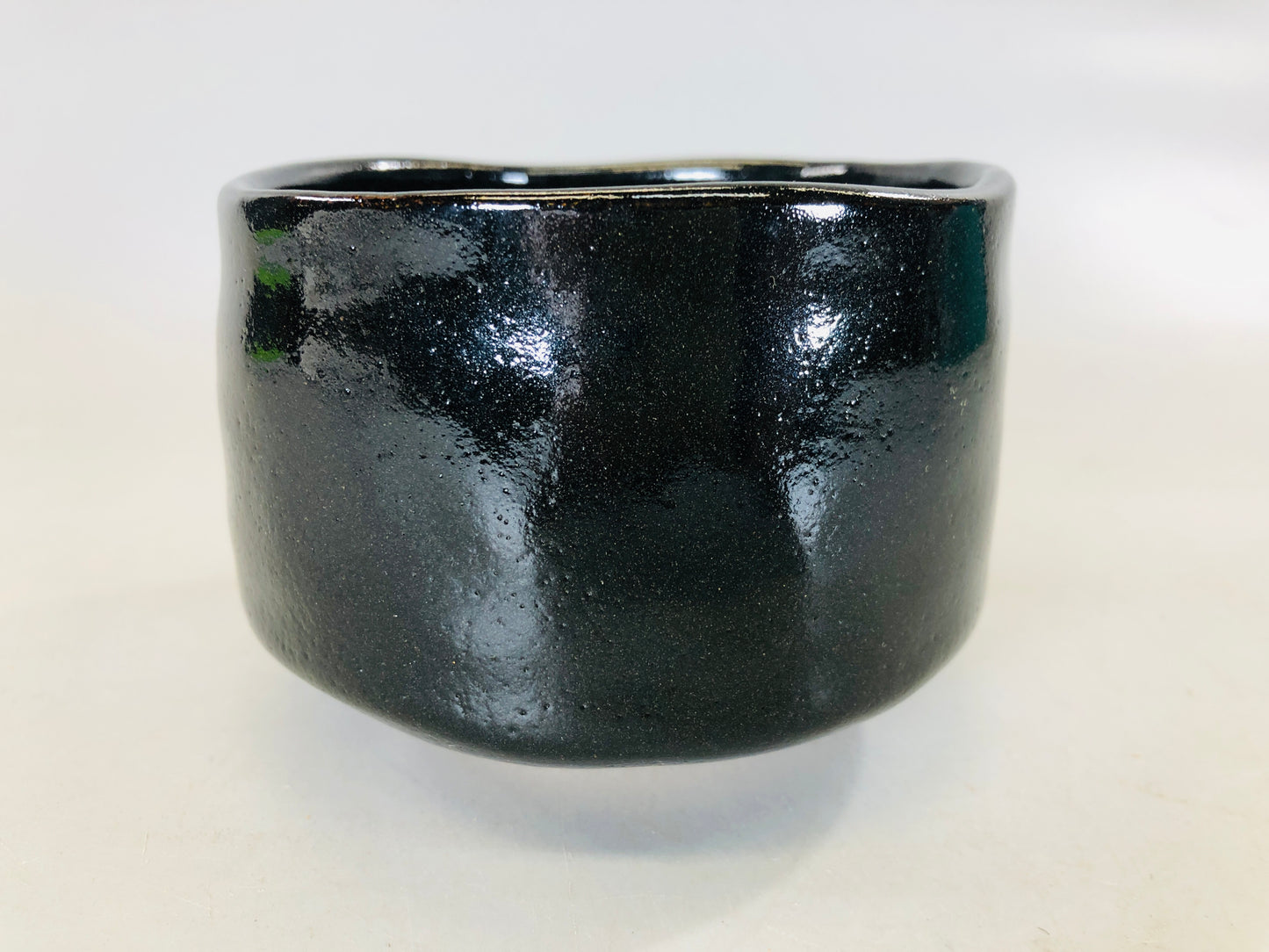 Y5699 CHAWAN Raku-ware Black signed box Japan antique tea ceremony bowl pottery