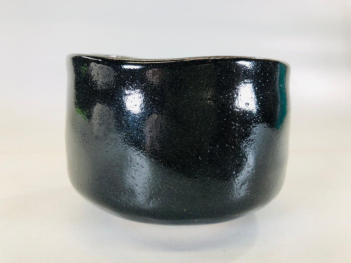 Y5699 CHAWAN Raku-ware Black signed box Japan antique tea ceremony bowl pottery