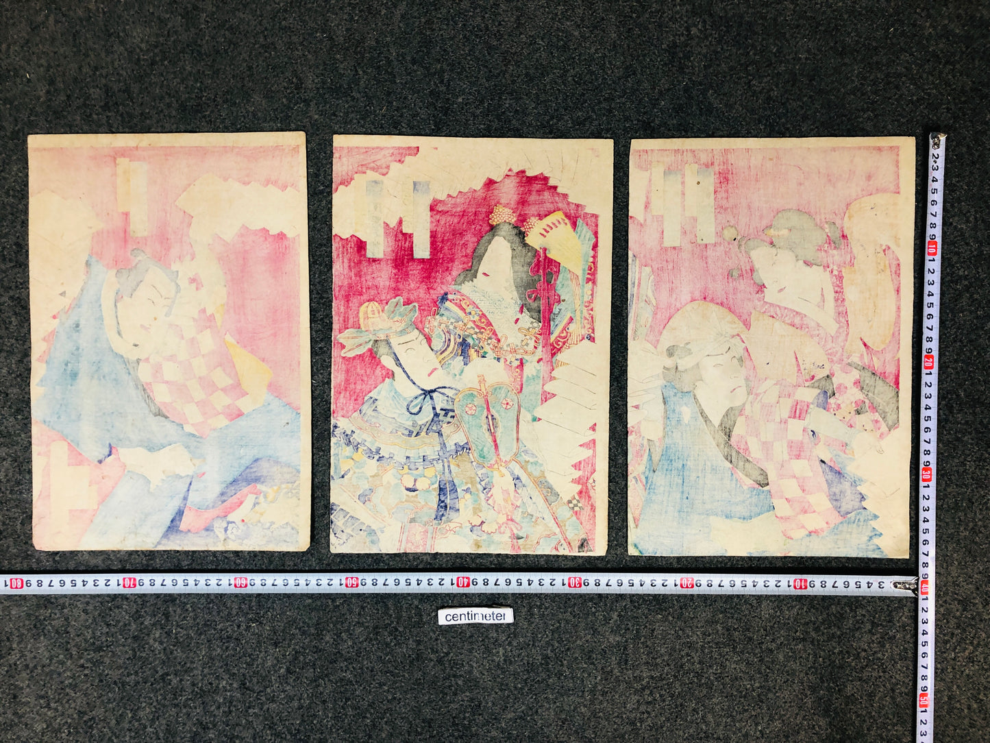 Y5732 WOODBLOCK PRINT Kunichika Kabuki actor triptych Japan Ukiyoe antique art