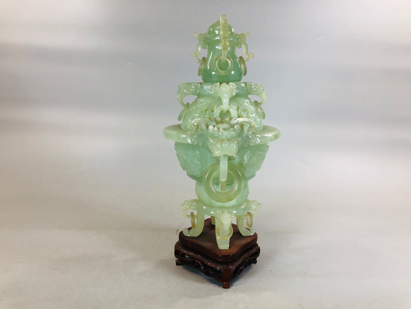 Y5744 KOURO Jade wooden stand Japan antique fragrance aroma incense burner